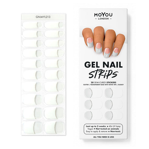 MOYOU LONDON Semi Cured Gel Nail Strips French Tips, 20 Pcs UV Gel Wraps for Easy Salon-Quality Manicure