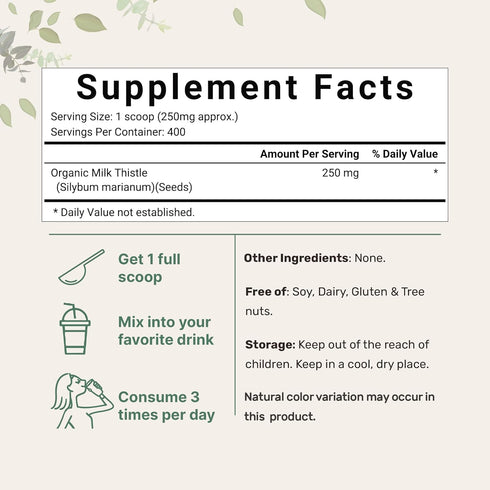Organic Milk Thistle Powder, 3.5 oz, Herbal Liver Support Supplement, Non-GMO