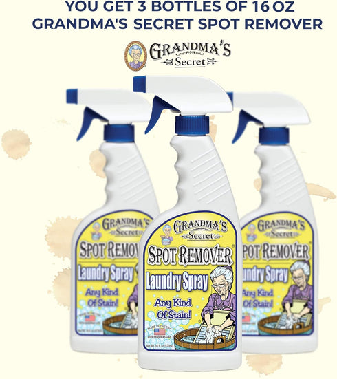 Grandma's Secret Spot Remover Laundry Spray, Chlorine and Toxin-Free Stain Remover for Clothes, 16 Oz, 3 Pack