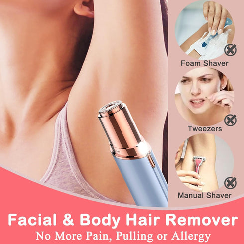 Facial Hair Remover, Removal Shaver for Women, Rosarden USB Rechargeable IPX6 Waterproof Eyebrow Face Razor Trimmer for Lips, Body, Arms, Mustaches, Fuzz and Chin (Blue)