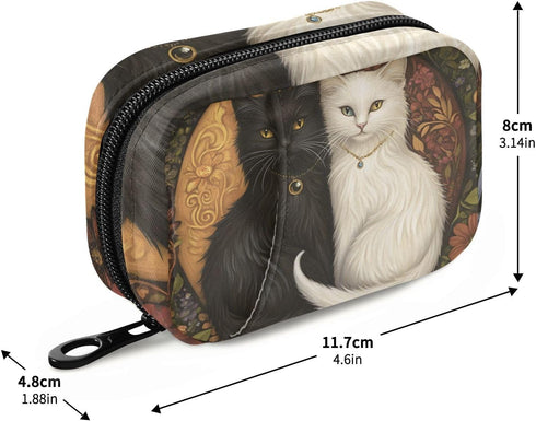 YMGQYJ 7 Cat Black White Pill Case for Travel, Weekly Pill Boxes Days Portable Pill Organizer Supplement Holder