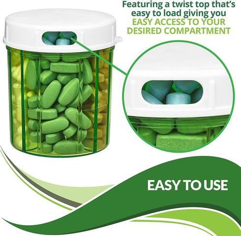 Round Pill Organizer Dispenser, Pack of 2, Pill Boxes with 4 Compartments for Medication & Vitamins