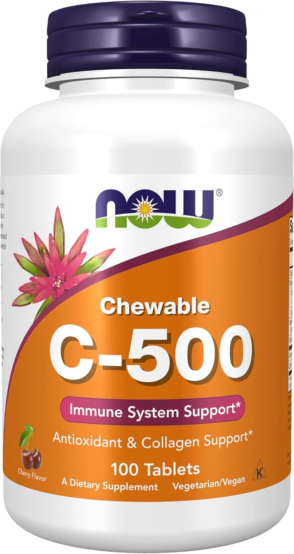 NOW Supplements Vitamin C-500: Antioxidant Protection, Cherry Flavor, 100 Chewable Lozenges