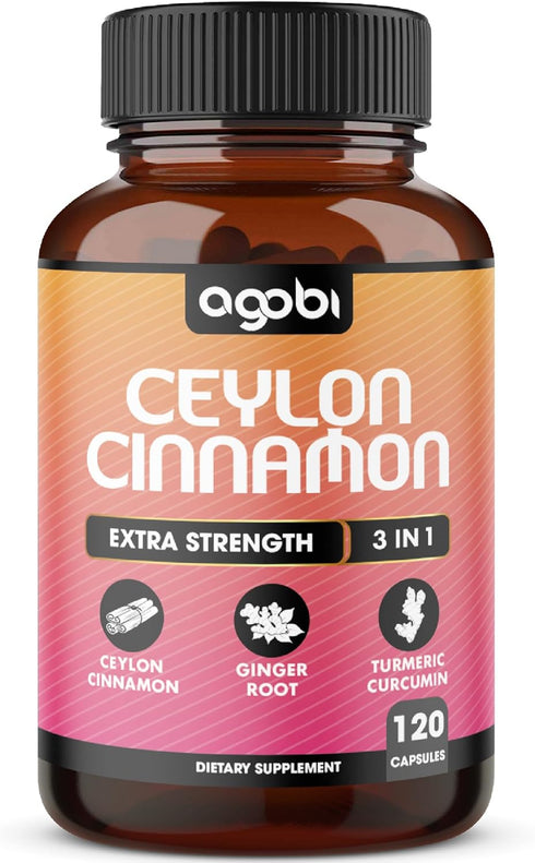 Ceylon Cinnamon Capsules with Ginger Root and Turmeric Curcumin Supplement - 120 Vegan Capsules