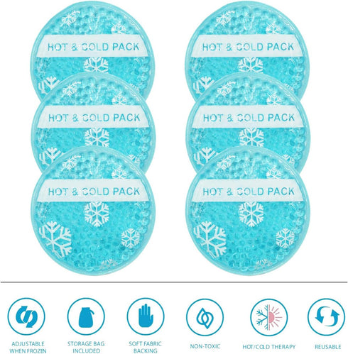 OLESILK Small Hot Cold Gel Packs, 6 Packs, Reusable Round Ice Pack for Hot and Cold Therapy, Kids Pain Relief