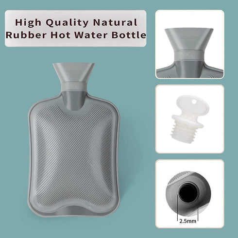 Hot Water Bottle with Soft Cover, 2L Classic Rubber Bag for Menstrual Cramps, Pain Relief, Hot Cold Therapy for Women