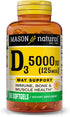 MASON NATURAL Vitamin D3 125 mcg (5000 IU), 50 Softgels, Supports Overall Health