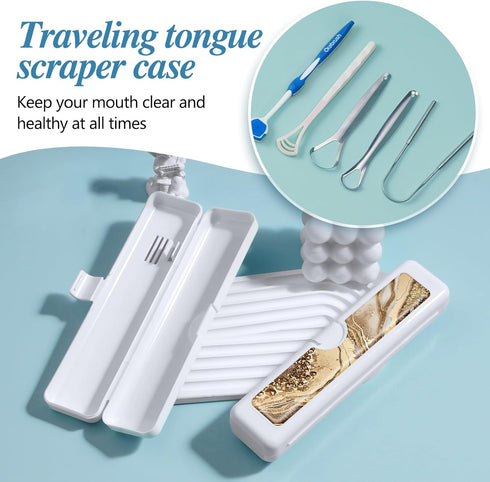 2 Pcs Toothbrush Travel Case, Colorful Pattern Holder and Covers, Travel Tongue Scraper Case
