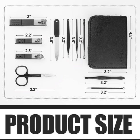 WOAMA Manicure Set, 10 in 1 Pedicure Kit Nail Clippers with Black Bag, Manicure Tools for Women and Men