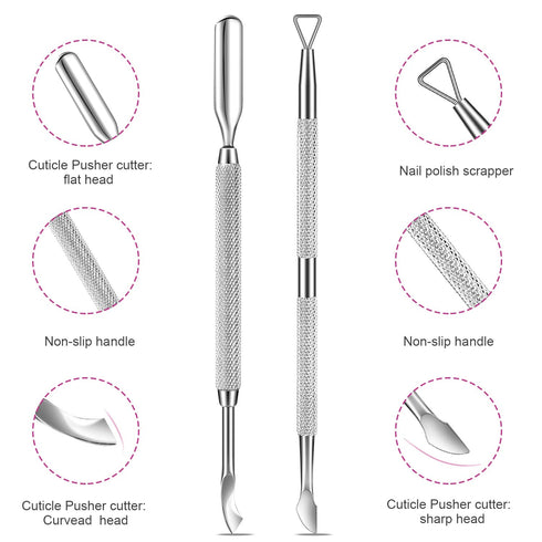 Premium Nail Care Kit - Cuticle Pusher, Gel Polish Remover, Nail Files, Stainless Steel Tools for Fingernails, Toenails