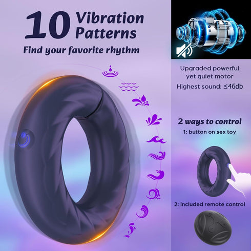 Pramtme 10 Male Sex Toy Vibrating Cock Ring, Sex Toys for Men Automatic Adjustable Vibration Modes Soft Silicone Penis