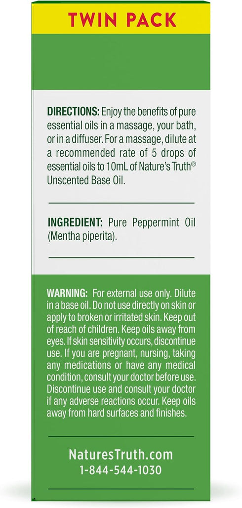 Peppermint Essential Oil | Twin Pack | 2 Pack of 2 Fluid Ounces (59 mL) | Mentha Piperita | by Nature's Truth