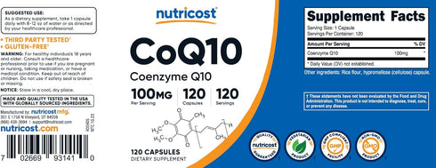 Nutricost CoQ10 100mg, 120 Vegetarian Capsules, High Absorption, Non-GMO, Coenzyme Q10