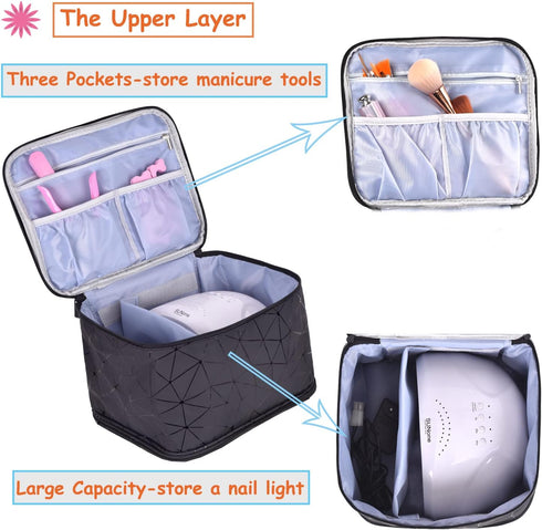 PU Leather Nail Polish Organizer and Nail Lamp Case, Holds 30+ Bottles (15ml - 0.5 fl.oz) with Manicure Tools