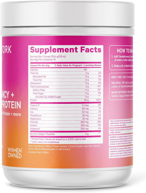 Pink Stork Pregnancy and Breastfeeding Protein Powder - 20 g Chocolate Whey and Collagen Protein - 15 Servings for