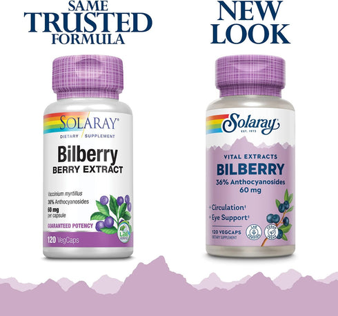 Solaray Bilberry Berry Extract 60 mg Per Capsule, 120 VegCaps for Healthy Vision & Circulation Support
