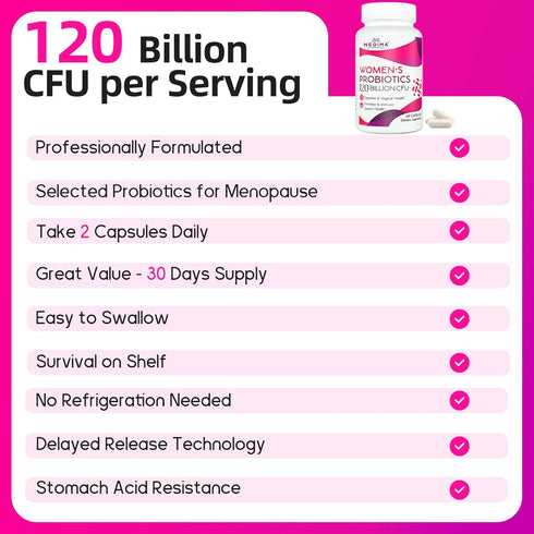 120 Billion CFU Probiotic for Women - Menopause Relief, 13-in-1 Probiotics & Herbs, Immune & Sleep Support - 60 Caps