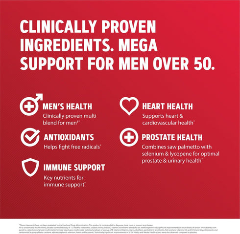 GNC Mega Men 50 Plus Multivitamin | Antioxidants for Heart Health, Prostate and Circulatory Support, 60 Count