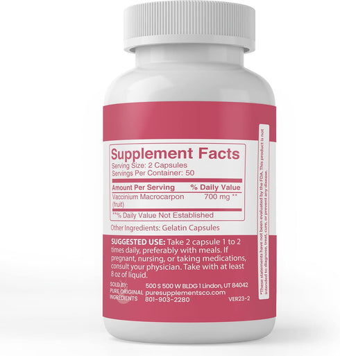PURE ORIGINAL INGREDIENTS Cranberry Extract, 100 Capsules, Always Pure, No Additives or Fillers, Lab Verified