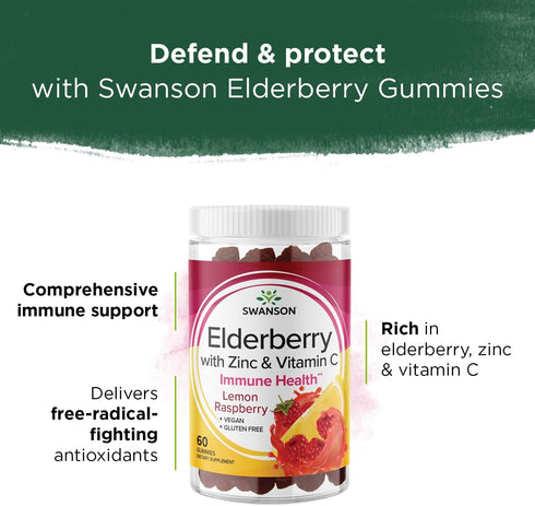 Gummies Immune Immune 60 Gummies) Swanson Elderberry with Zinc & Vitamin C - Support Supplement Promoting A Healthy