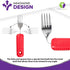 3 Piece Super Easy Grip Flatware Set - Red Fork, Knife, and Spoon, Bendable Built Up