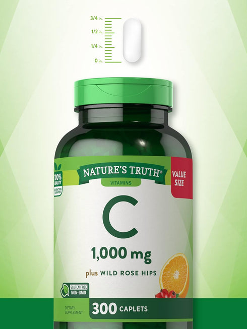 Nature's Truth Vitamin C 1000mg with Rose Hips, 300 Caplets, Vegetarian, Non-GMO & Gluten Free Supplement