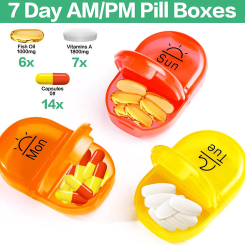 Serfeymi Upgraded Weekly Travel Pill Organizer 2 Times A Day AM PM, 7 Day PU Leather Pill Case, Floral 01