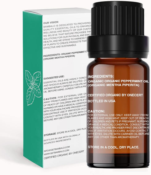 Organic Peppermint Essential Oil - 100% Pure USDA Certified, for Aromatherapy Diffuser, Therapeutic Grade, 10ml