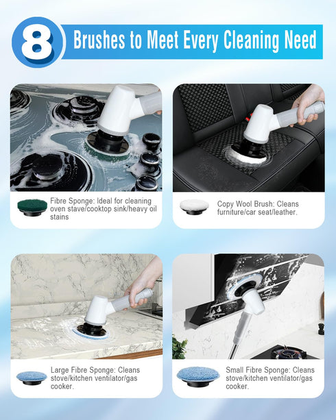 setrel 2 8 Electric Spin Scrubber Bathroom Scrubber - Cordless Shower Scrubber with Adjustable Handle, Speeds, Bathroom