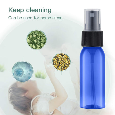 LISAPACK 1oz Small Plastic Blue Spray Bottle (12 Pack) - Empty Mini Fine Mist Travel Size Atomizer for Little Perfume,