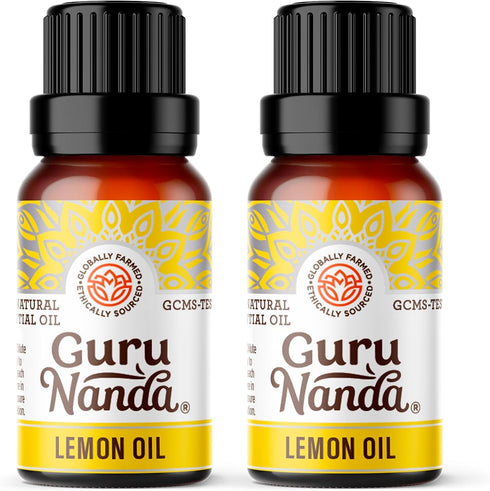 GuruNanda Lemon Essential Oil - 100% Pure Natural Undiluted Aromatherapy Oil for Diffusers & DIY Recipes (2x0.5 Fl Oz)