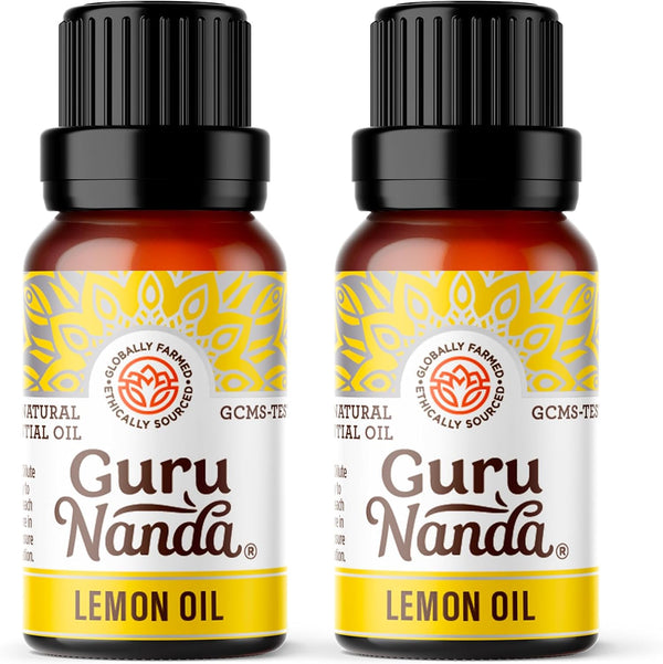 GuruNanda Lemon Essential Oil - 100% Pure Natural Undiluted Aromatherapy Oil for Diffusers & DIY Recipes (2x0.5 Fl Oz)