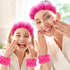 Spa Headband & Wristband Set for Washing Face - Soft Terry Cloth Bubble Hairband for Women, Hot Pink