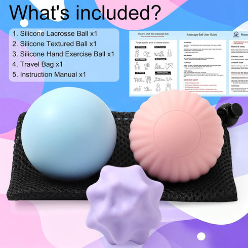Set, 3 Pack HODEMI Massage Ball Lacrosse Ball, Textured Massage Ball & Trigger Point Ball for Deep Tissue Muscle