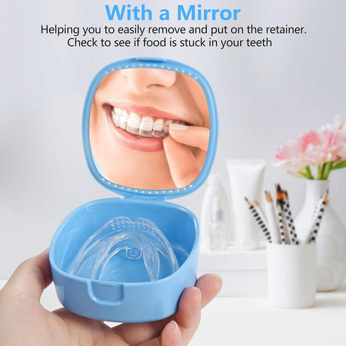 Retainer Case, Mouth Guard Case, Orthodontic Aligner Case with Mirror and Ventilation Holes, Sky Blue