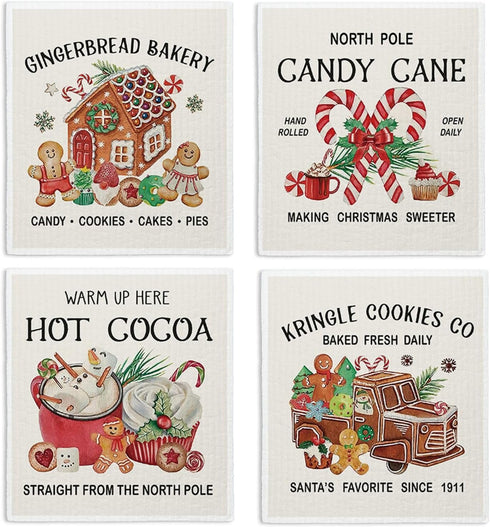 LARTSFRO Christmas Gingerbread Gifts Swedish Dishcloths for Kitchen, Vintage Swedish Dish Cloths for