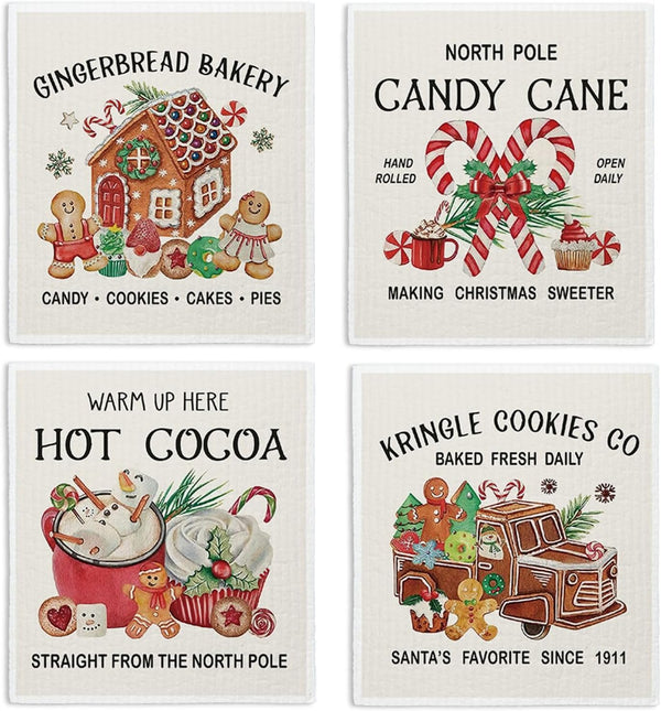 LARTSFRO Christmas Gingerbread Gifts Swedish Dishcloths for Kitchen, Vintage Swedish Dish Cloths for
