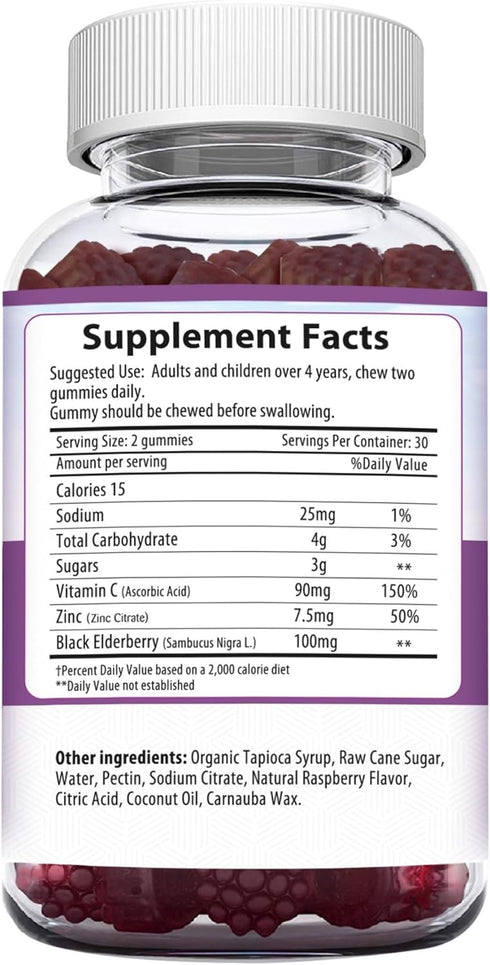 Herbion Naturals Elderberry Gummies with Vitamin C & Zinc, 60 Count for Immune Support