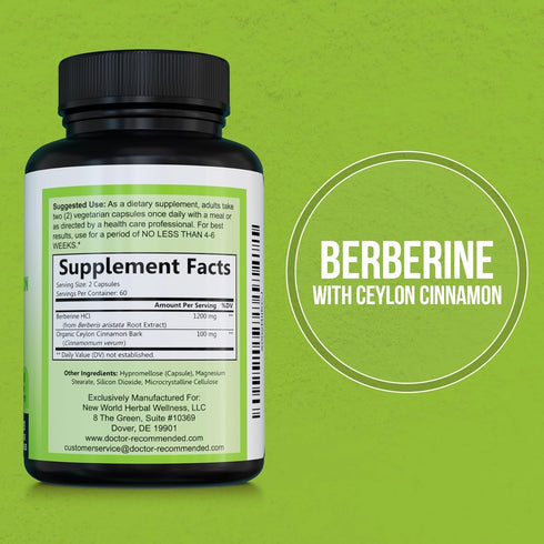 DOCTOR RECOMMENDED SUPPLEMENTS Berberine with Ceylon Cinnamon, 1200mg Berberine & 100mg Organic Ceylon Cinnamon