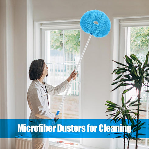 Ceiling Fan Duster with Extension Pole, Microfiber Cleaner for High Ceiling, Furniture, Blinds (1, Blue)