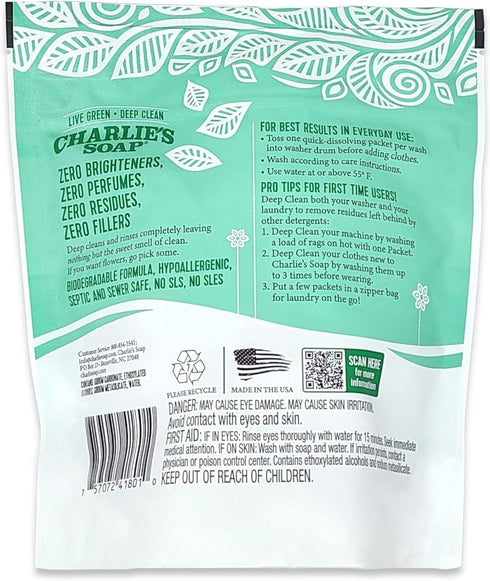 Packets 30 Count Charlie's Soap - Fragrance Free Laundry Baby Gentle