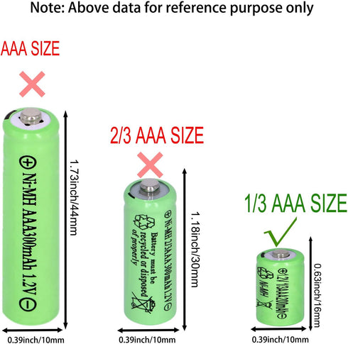 6 Packs 1/3aaa 200mah 1.2v NI-MH Rechargeable Battery for Outdoor Solar Garden Art Light Battery (Not AAA Standard Size Batteries, 1/3 The size of aaa Batteries)