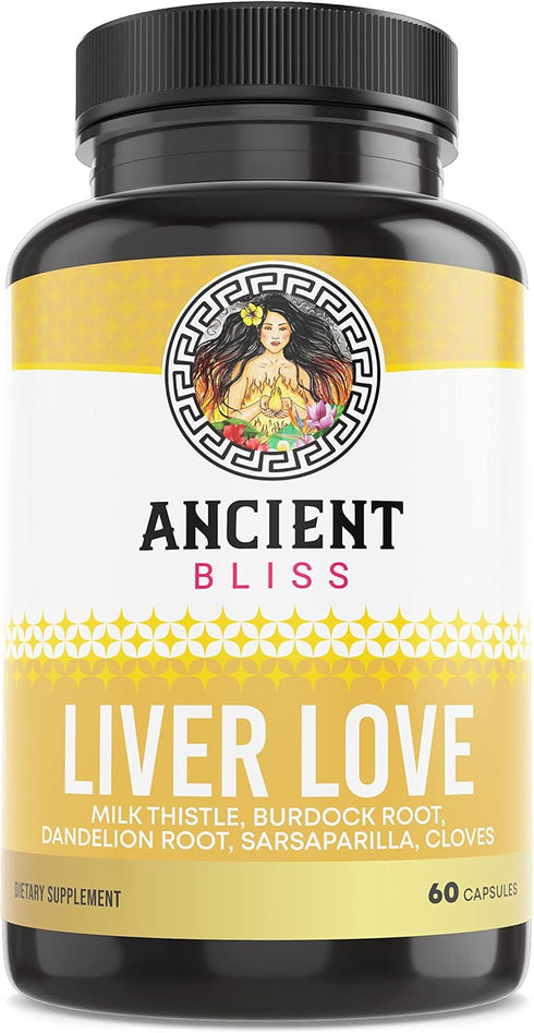 Ancient Bliss Liver Love - 60 Capsules, Natural Milk Thistle Liver Detox and Health Cleanse Supplement