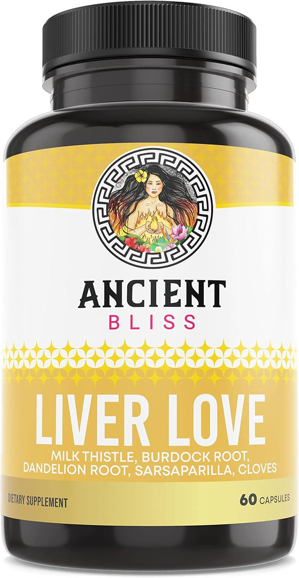 Ancient Bliss Liver Love - 60 Capsules, Natural Milk Thistle Liver Detox and Health Cleanse Supplement