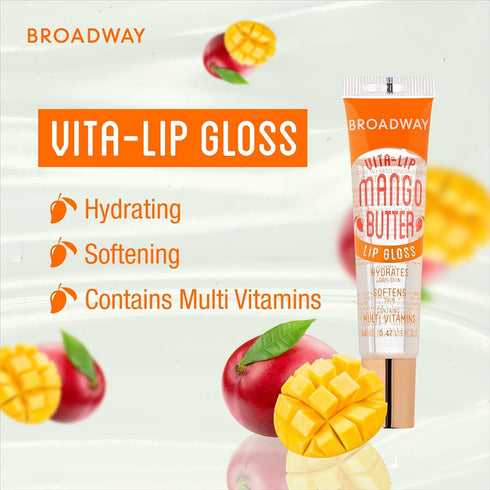 Ruby Kisses Broadway Vita-Lip Clear Lip Gloss, Mango Butter 3 Pack, Ultra-Hydrating Formula with High-Shine Finish