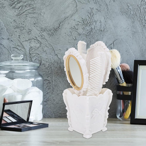 Luxshiny Vintage Handheld Mirror Hair Care Vintage Hand Mirror Hair Brush Set With Holder Vintage Hair Brush Set,Rat Tail Comb Makeup Kits Womens Wallet