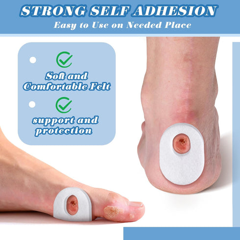 WILLBOND 48 Pack 1/4" 1/8" 1/4 Inch) Callus Pads Soft Thick Oval Shape Corn Pads Felt Callus Cushions Adhesive Corn