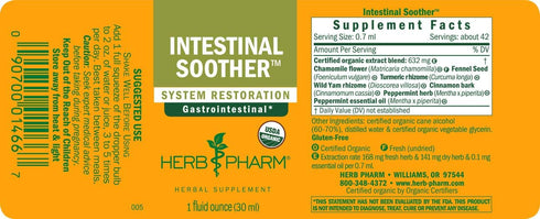 Herb Pharm Certified Organic Intestinal Soother Liquid Herbal Formula with Turmeric Extract - 1 Ounce.