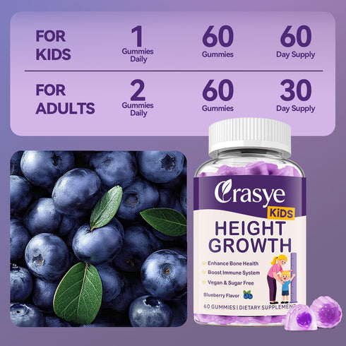 Gummies D3 K2, Gummies Immunity 60 Gummies Height Growth for Kids & Teens - Calcium, Vitamin + Zinc, Magnesium