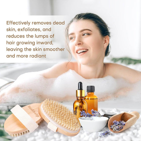 2 Pack Dry Brushing Body Brush - Natural Bristle Exfoliating Brush for Lymphatic Drainage and Cellulite